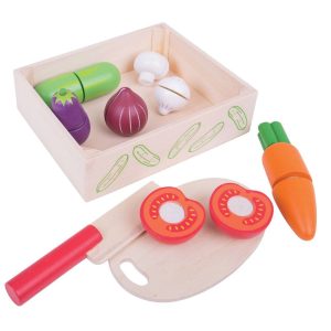 Bigjigs Toys Cutting Veg Crate, Wooden Toy for Pretend Play, For Children 18M and over